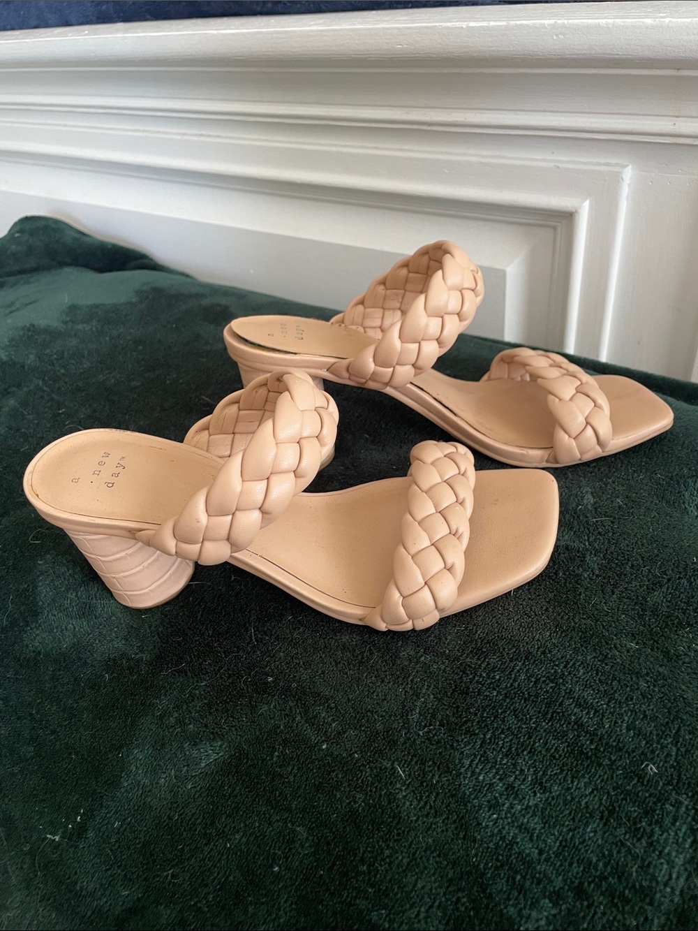 a new day Braided Double-Strap Beige Block Heel Sandals